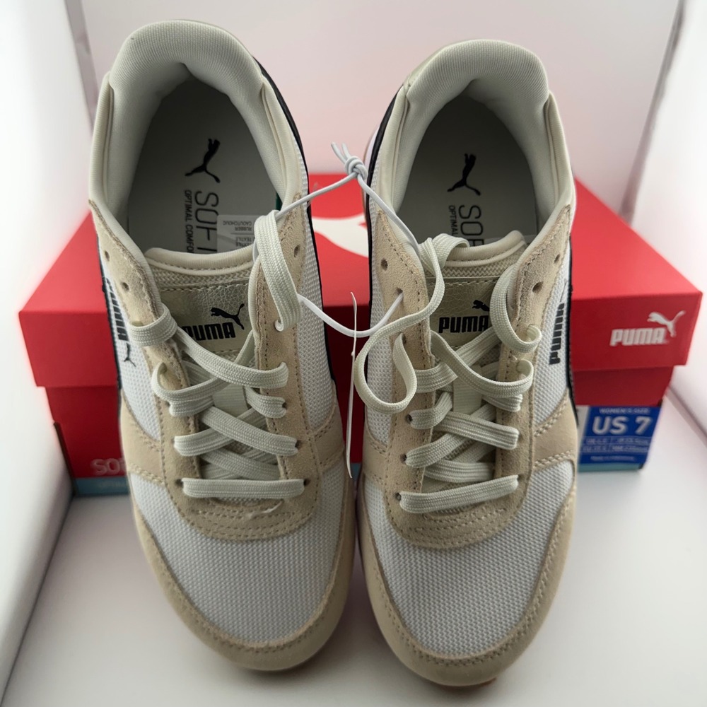 Puma Jogger Sneaker Women Size 7 Cream New NIB 1957334 Retro Mesh Suede Athletic